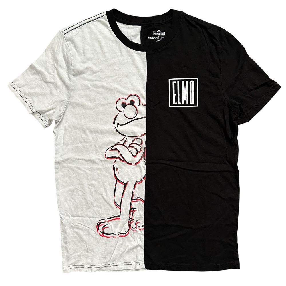 Rare SeaWorld Sesame Street Elmo Two Tone Shirt Half Black Half White Top Size M